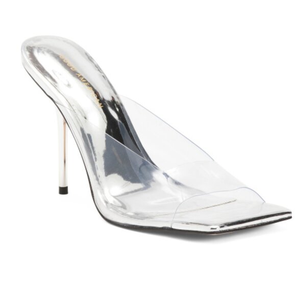 Good American Emma Clear Slip On Stiletto Heels Glass Square Toe 4.5in - Picture 1 of 5